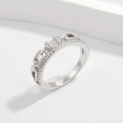 Sterling Silver White Gold Plated Elegant Solid Color Plating Inlay V Shape Infinity Zircon Rings