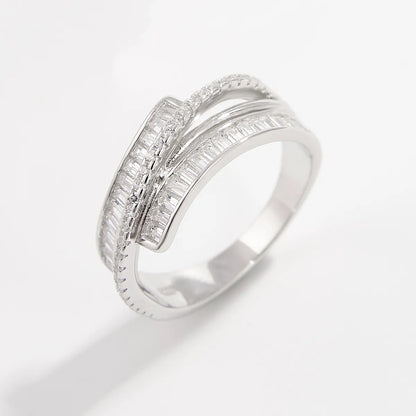 Sterling Silver White Gold Plated Elegant Solid Color Plating Inlay V Shape Infinity Zircon Rings