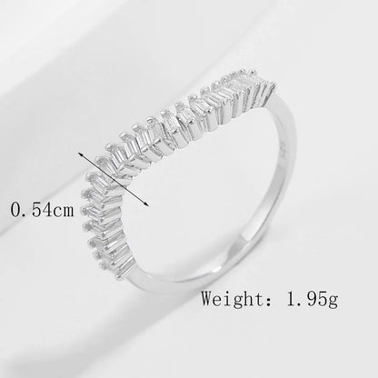 Sterling Silver White Gold Plated Elegant Solid Color Plating Inlay V Shape Infinity Zircon Rings