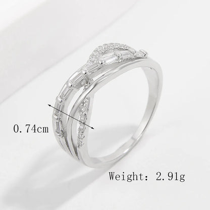 Sterling Silver White Gold Plated Elegant Solid Color Plating Inlay V Shape Infinity Zircon Rings