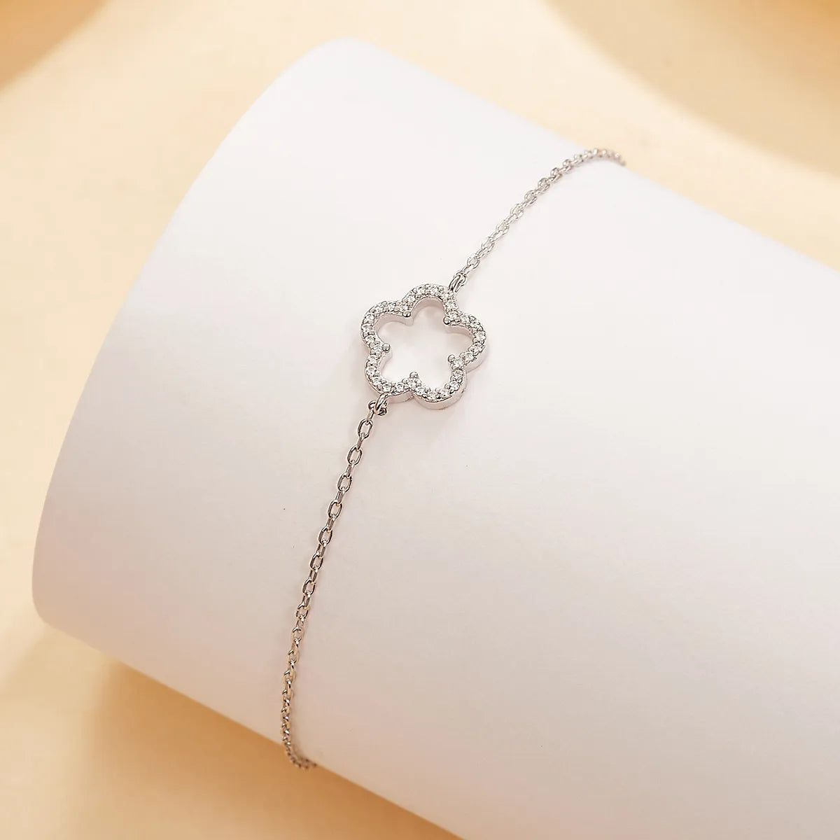 Sterling Silver White Gold Plated Gold Plated Cute Romantic Sweet Inlay Flower Zircon Bracelets