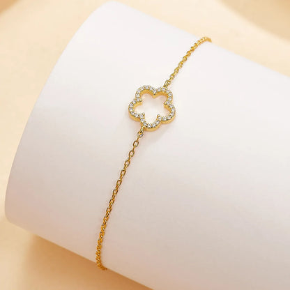 Sterling Silver White Gold Plated Gold Plated Cute Romantic Sweet Inlay Flower Zircon Bracelets