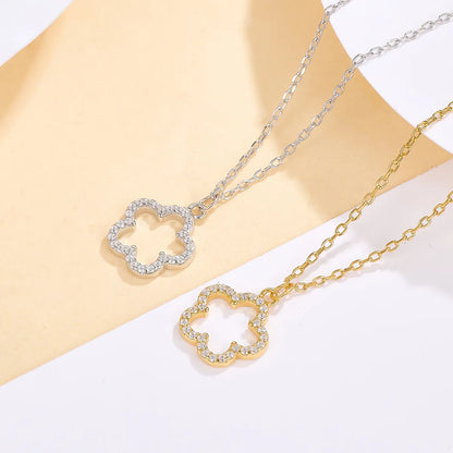 Sterling Silver White Gold Plated Gold Plated Cute Romantic Sweet Inlay Flower Zircon Pendant Necklace