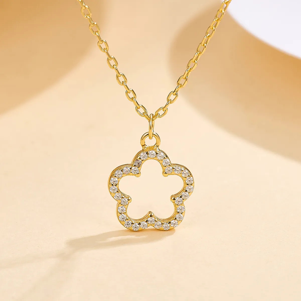 Sterling Silver White Gold Plated Gold Plated Cute Romantic Sweet Inlay Flower Zircon Pendant Necklace