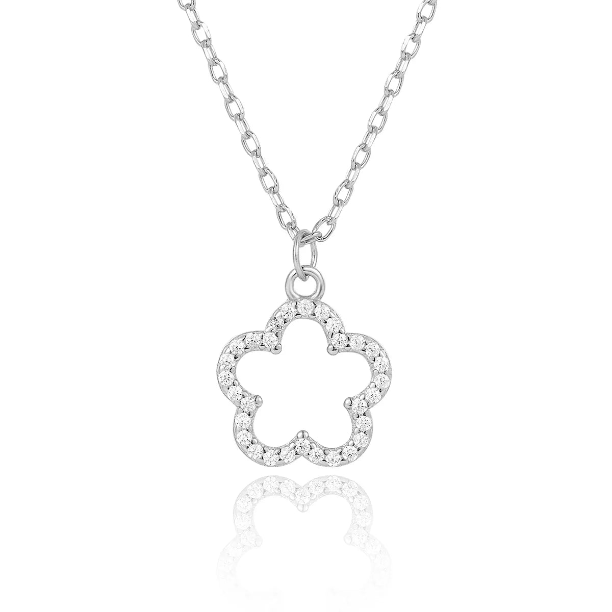 Sterling Silver White Gold Plated Gold Plated Cute Romantic Sweet Inlay Flower Zircon Pendant Necklace