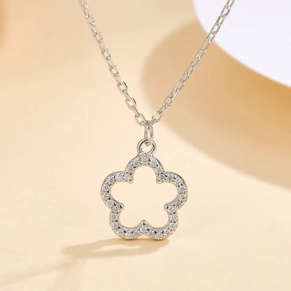 Sterling Silver White Gold Plated Gold Plated Cute Romantic Sweet Inlay Flower Zircon Pendant Necklace