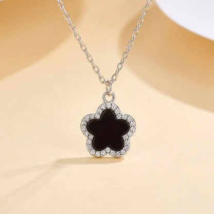 Sterling Silver White Gold Plated Gold Plated Cute Sweet Inlay Flower Agate Zircon Pendant Necklace