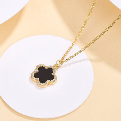 Sterling Silver White Gold Plated Gold Plated Cute Sweet Inlay Flower Agate Zircon Pendant Necklace