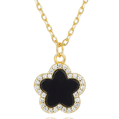 Sterling Silver White Gold Plated Gold Plated Cute Sweet Inlay Flower Agate Zircon Pendant Necklace