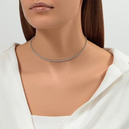 Sterling Silver White Gold Plated Gold Plated Elegant Simple Style Inlay Geometric Zircon Choker