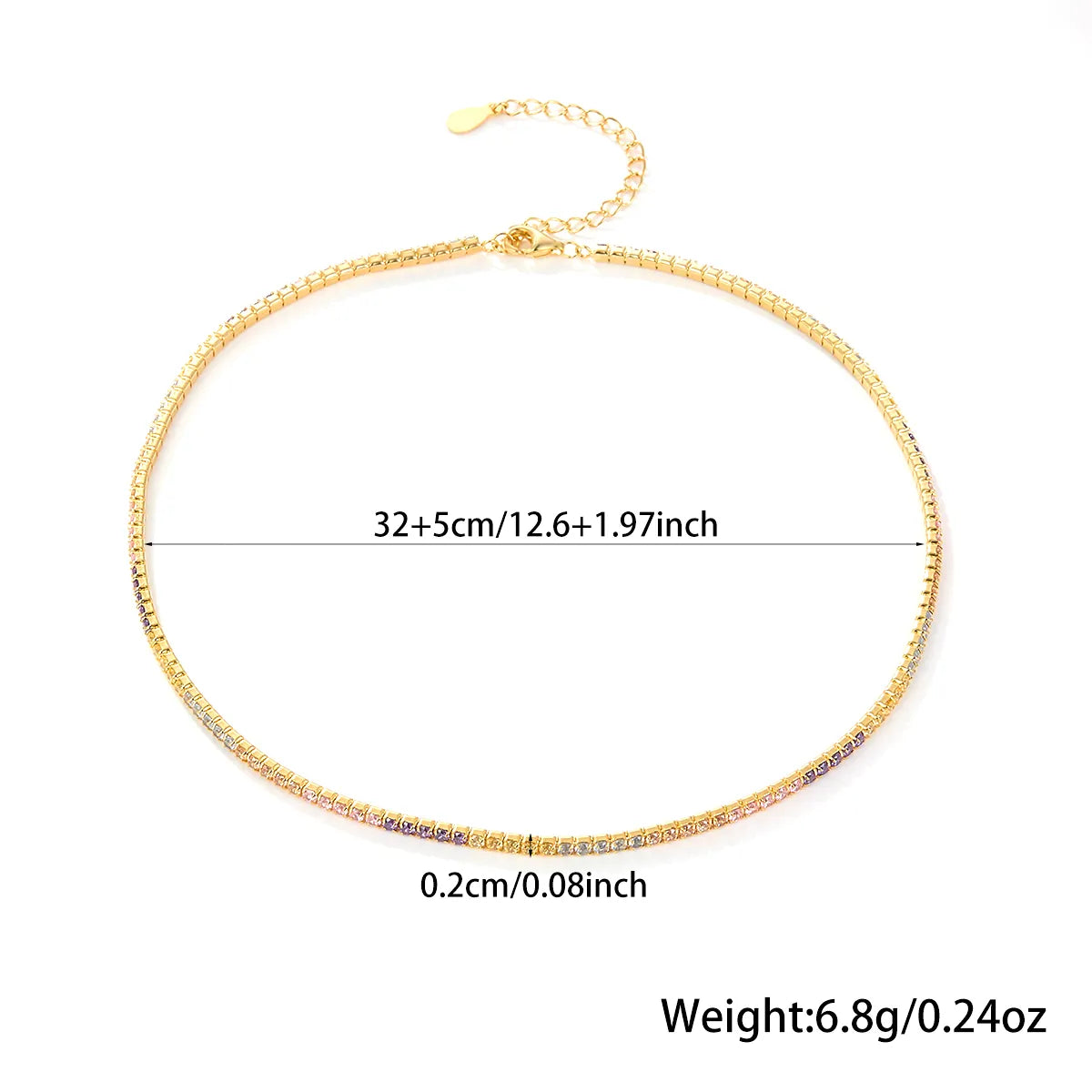 Sterling Silver White Gold Plated Gold Plated Elegant Simple Style Inlay Geometric Zircon Choker