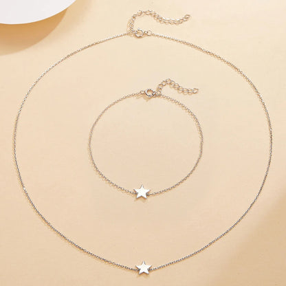 Sterling Silver White Gold Plated Gold Plated Star Bracelets Necklace Jewelry Set