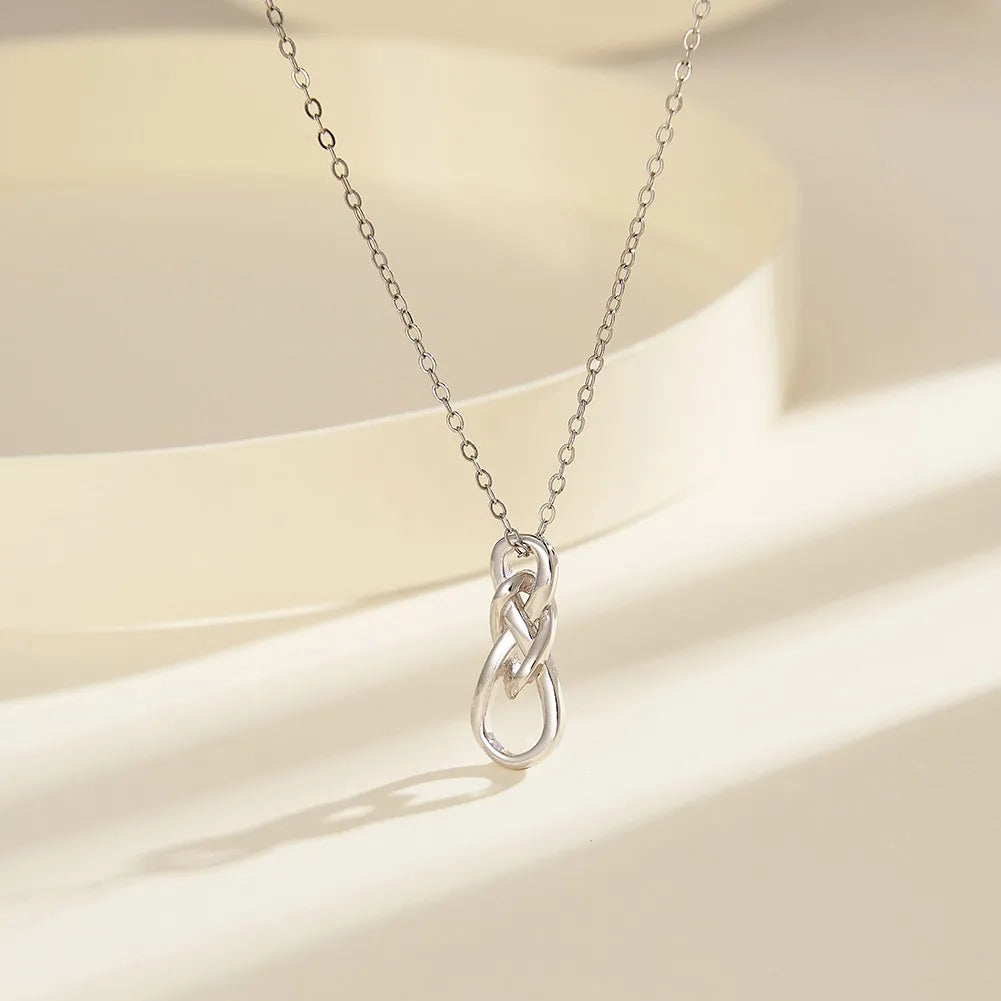 Sterling Silver White Gold Plated Handmade Polishing Knot Pendant Necklace