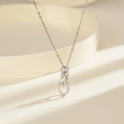 Sterling Silver White Gold Plated Handmade Polishing Knot Pendant Necklace