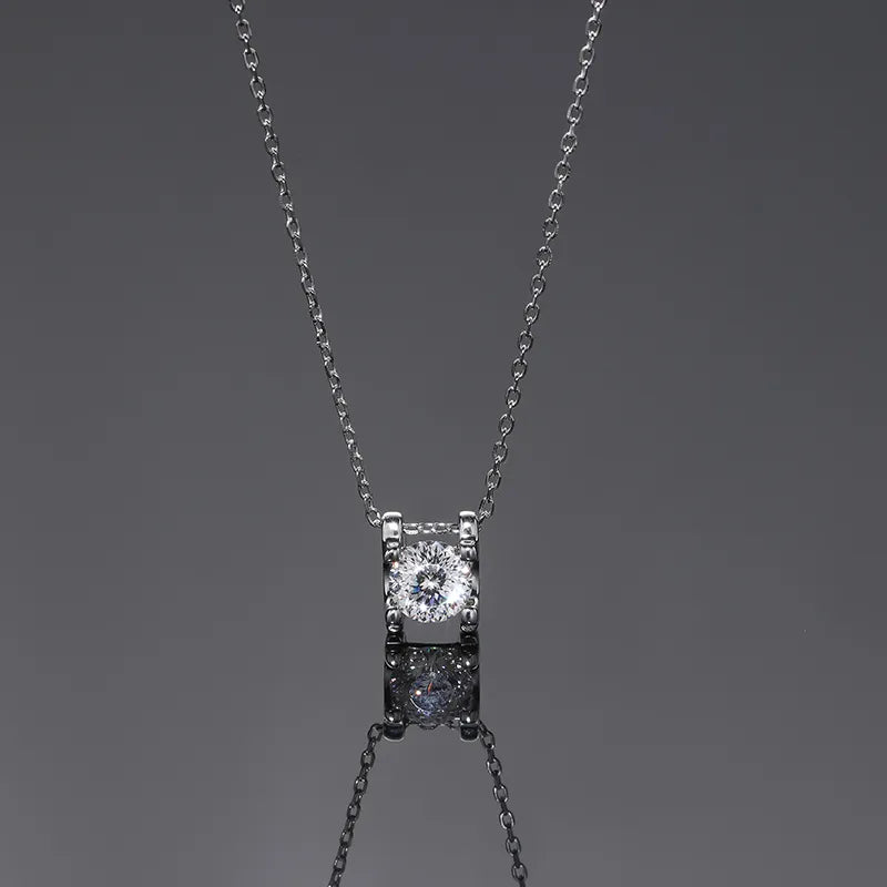 Sterling Silver White Gold Plated Inlay Square Zircon Necklace