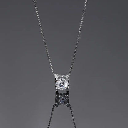 Sterling Silver White Gold Plated Inlay Square Zircon Necklace