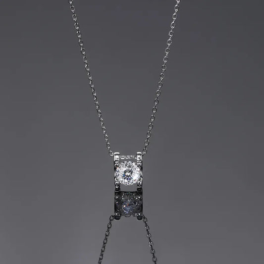 Sterling Silver White Gold Plated Inlay Square Zircon Necklace