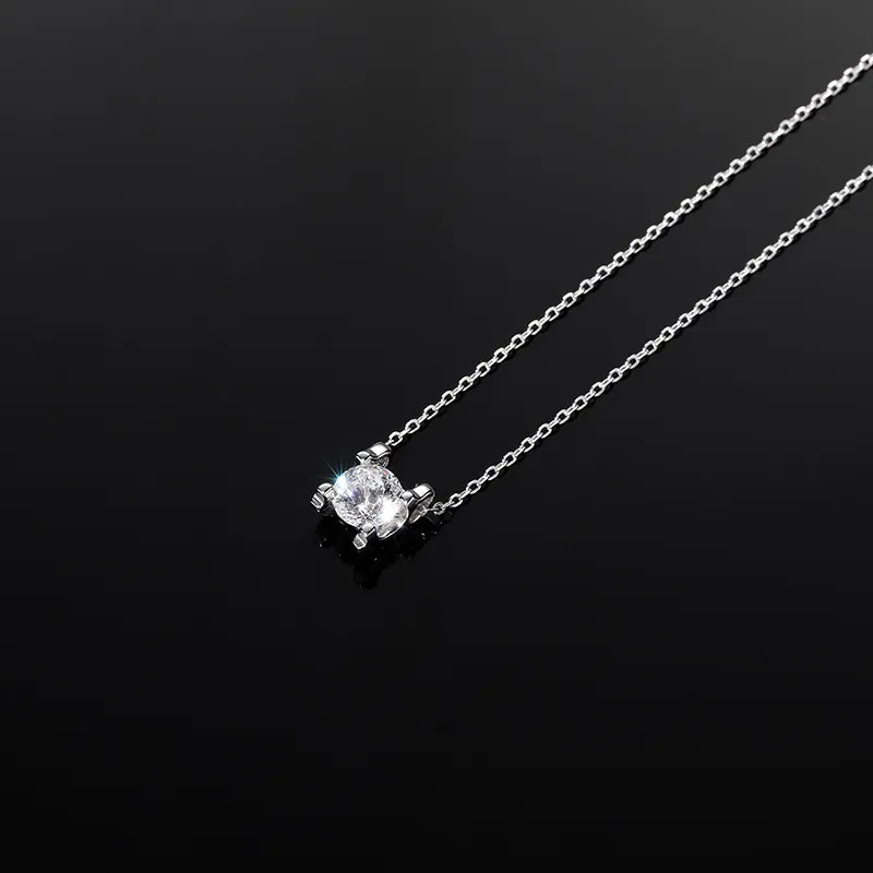 Sterling Silver White Gold Plated Inlay Square Zircon Necklace