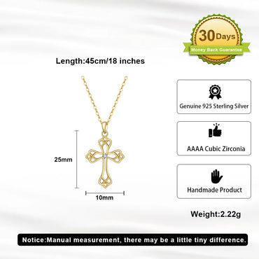 Sterling Silver White Gold Plated Polishing Hollow Out Inlay Cross Zircon Pendant Necklace