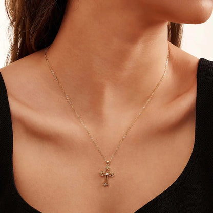 Sterling Silver White Gold Plated Polishing Hollow Out Inlay Cross Zircon Pendant Necklace