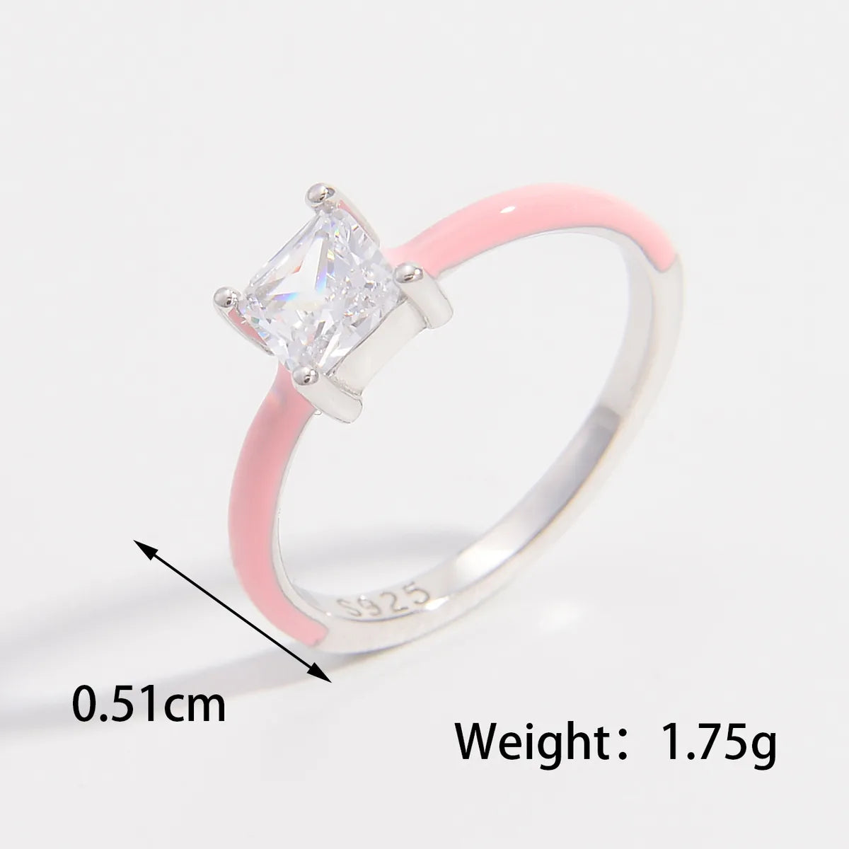 Sterling Silver White Gold Plated Romantic Classic Style Shiny Plating Inlay Rectangle Zircon Rings