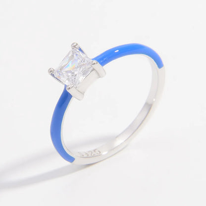 Sterling Silver White Gold Plated Romantic Classic Style Shiny Plating Inlay Rectangle Zircon Rings