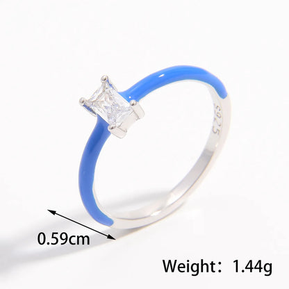 Sterling Silver White Gold Plated Romantic Classic Style Shiny Plating Inlay Rectangle Zircon Rings