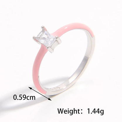 Sterling Silver White Gold Plated Romantic Classic Style Shiny Plating Inlay Rectangle Zircon Rings