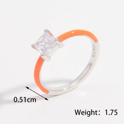 Sterling Silver White Gold Plated Romantic Classic Style Shiny Plating Inlay Rectangle Zircon Rings