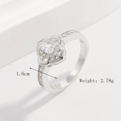 Sterling Silver White Gold Plated Romantic Inlay Star Flower Zircon Rings