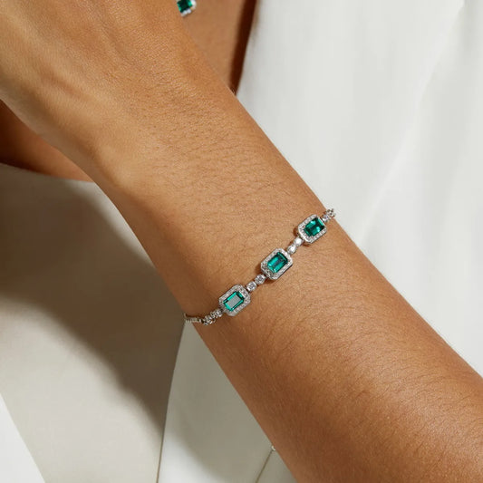 Sterling Silver White Gold Plated Silver Plated Elegant Retro Inlay Geometric Lab-grown Gemstone Zircon Bracelets