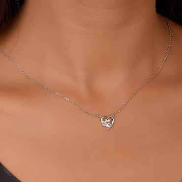 Sterling Silver White Gold Plated Simple Style Classic Style Inlay Heart Shape Zircon Pendant Necklace