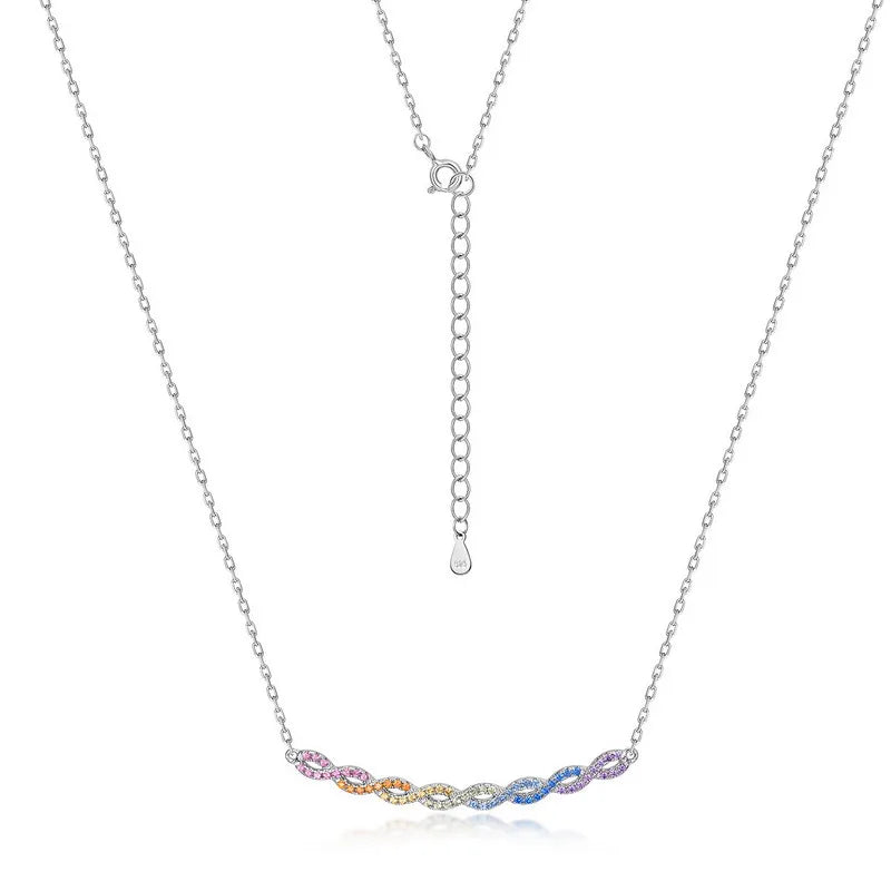 Sterling Silver White Gold Plated Simple Style Shiny Inlay Twist Zircon Necklace