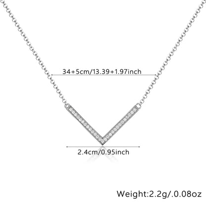 Sterling Silver White Gold Plated Simple Style Shiny V Shape Inlay Zircon Necklace