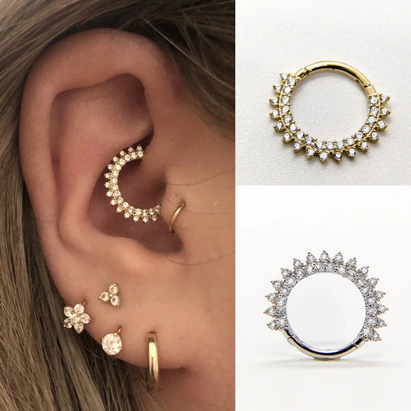 Sterling Silver 925 Women's Body Piercing Cartilage Jewelry Nose Ring Ear Clip Earrings With Flower Double Row Water Drop Zircon Environmental Protection Electroplating