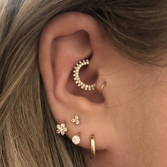 Sterling Silver 925 Women's Body Piercing Cartilage Jewelry Nose Ring Ear Clip Earrings With Flower Double Row Water Drop Zircon Environmental Protection Electroplating