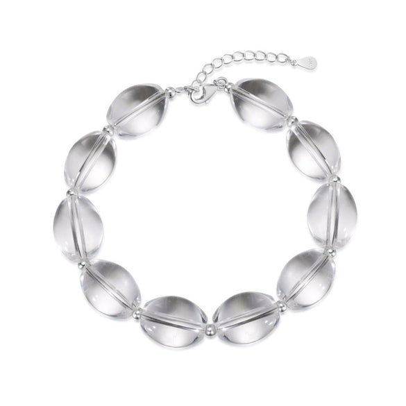 925 Sterling Silver Women's Bracelet With Oval Transparent Crystal Geometric Design Electroplated