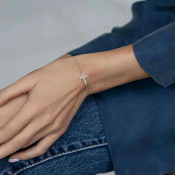 925 Sterling Silver Women's Geometric Cross Inlaid Zircon Seiko Bracelet In Ins Style