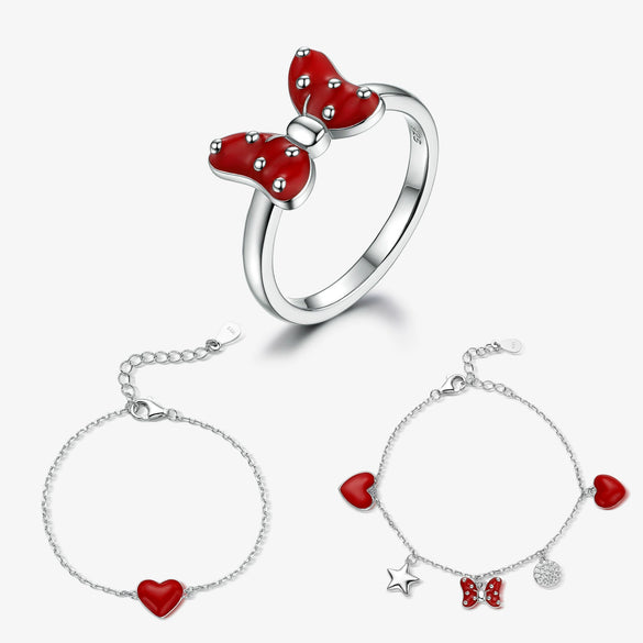 925 Sterling Silver Women's Love Oil Dripping Bow Bracelet With Stars Pattern