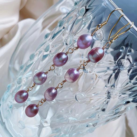 Sterling Silver Women's Rice Bead And Freshwater Pearl Earrings