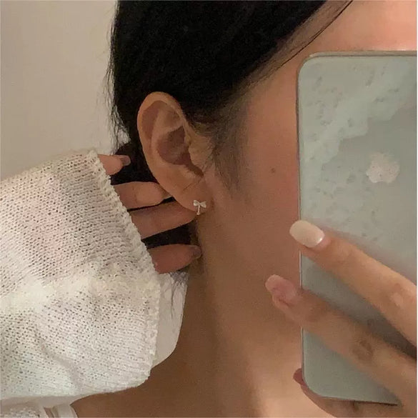 925 Sterling Silver Zircon Bow Electroplated Geometric Earrings