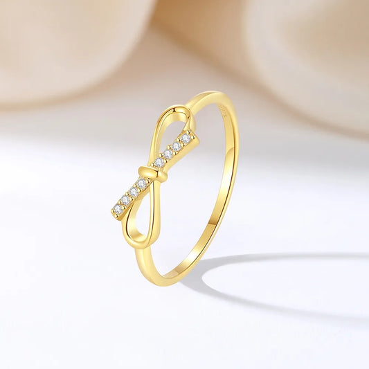 Sterling Silver Zircon Bow Knot Round Brilliant Cut Rings