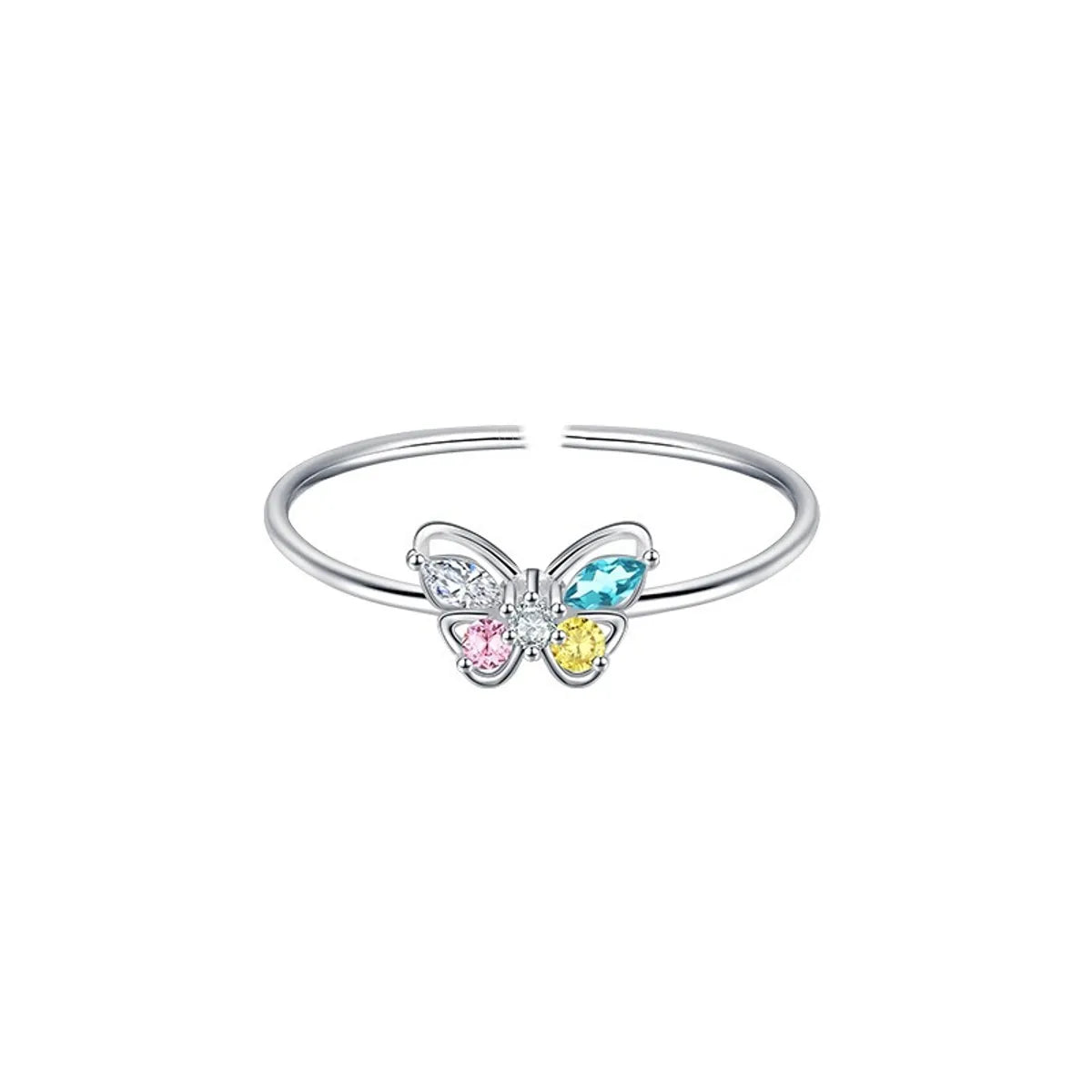 Sterling Silver Zircon Butterfly Open Rings