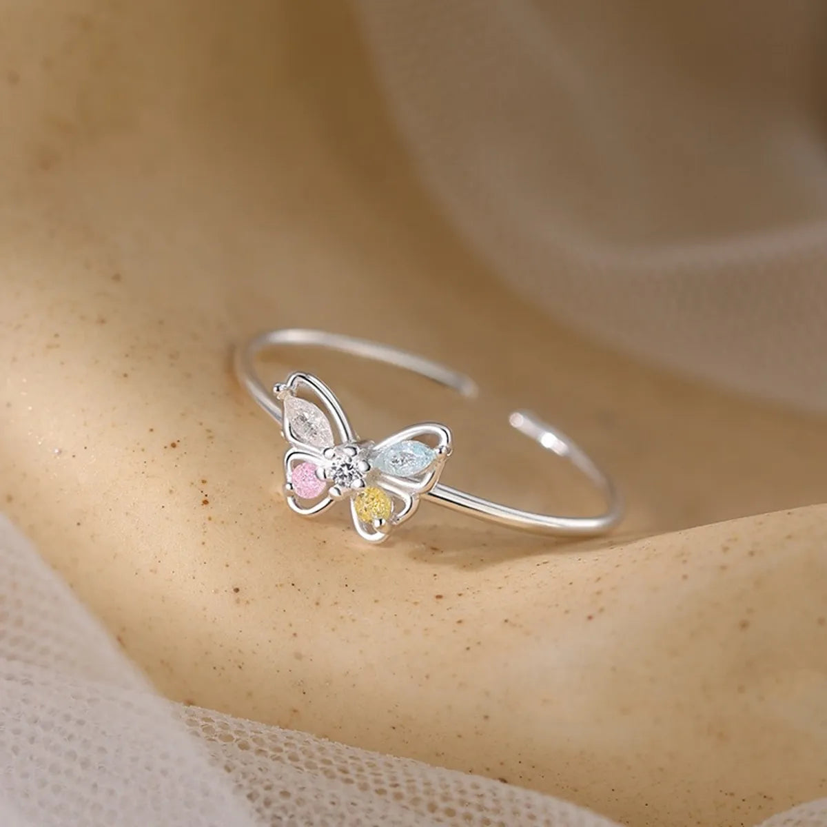 Sterling Silver Zircon Butterfly Open Rings