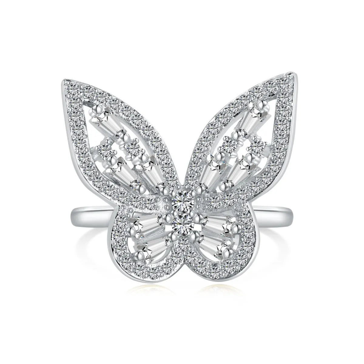 Sterling Silver Zircon Butterfly Open Rings Rings