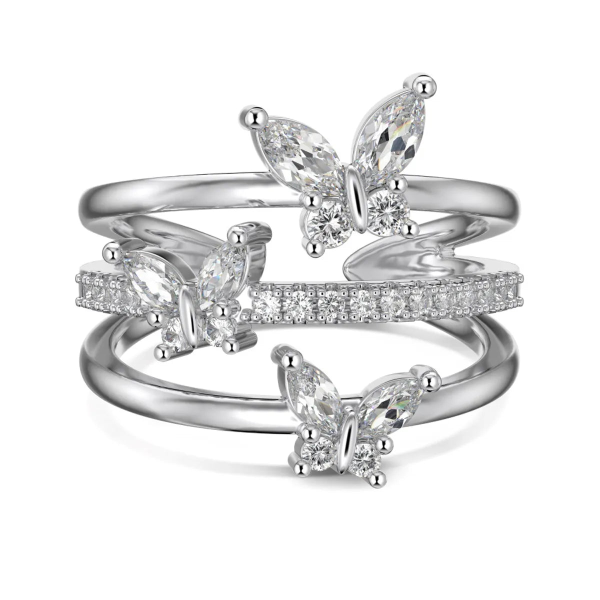 Sterling Silver Zircon Butterfly Open Rings Rings