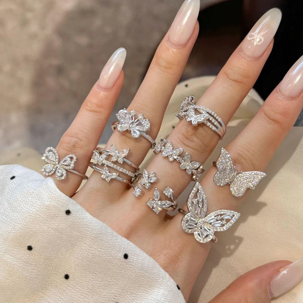 Sterling Silver Zircon Butterfly Open Rings Rings