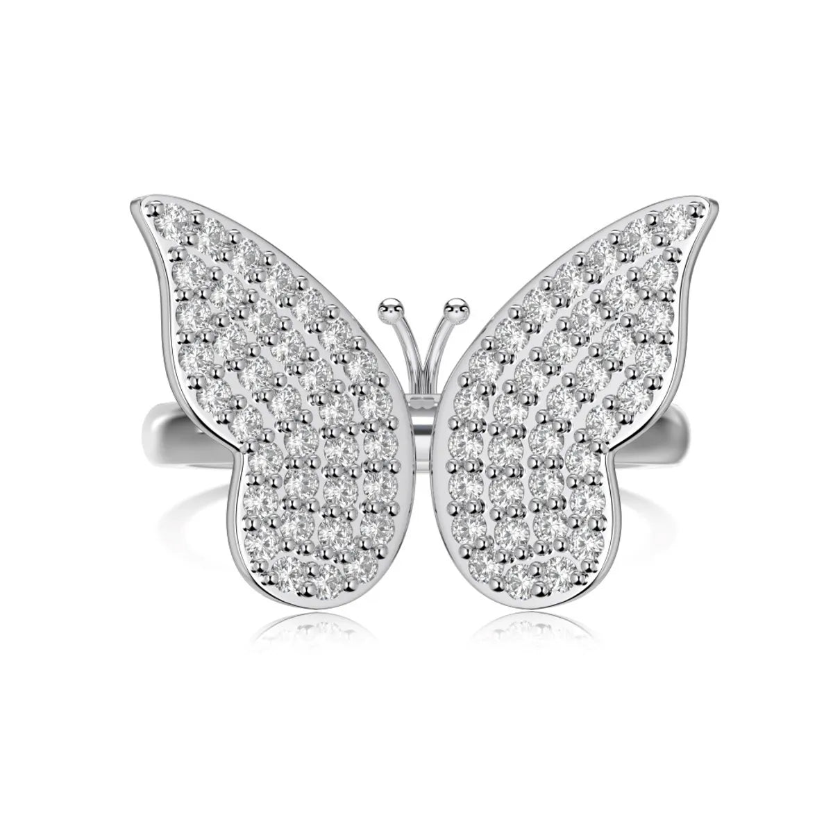 Sterling Silver Zircon Butterfly Open Rings Rings