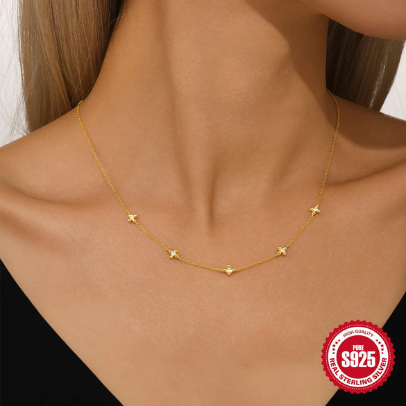 Sterling Silver Zircon Cable Chain Inlay Geometric Necklace