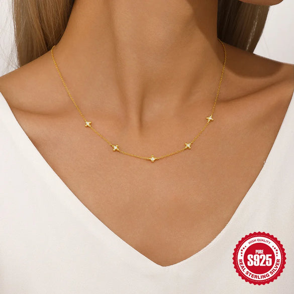 Sterling Silver Zircon Cable Chain Inlay Geometric Necklace